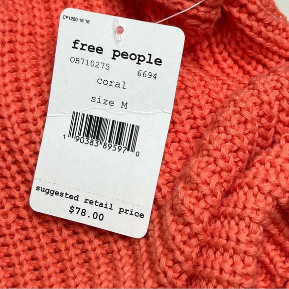 Free People Damsel Orange Flare Sleeve Deep V-Neck Chunky Knit Sweater Medium - Picture 13 of 15